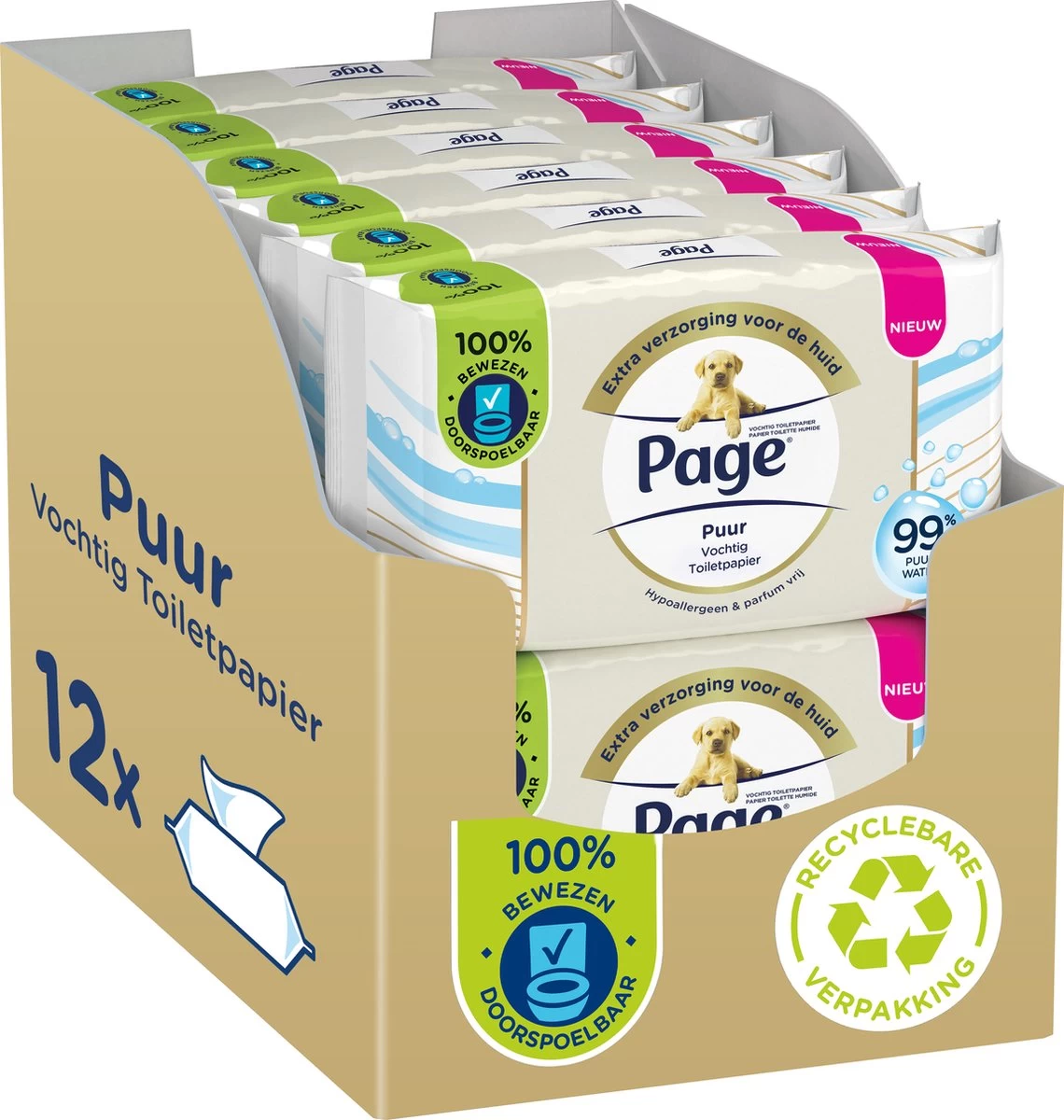 Page Puur Vochtig Toiletpapier - Extra Duurzaam Vochtig Wc Papier - 12 X 38 Stuks - Voordeelverpakking - Afbeelding 3
