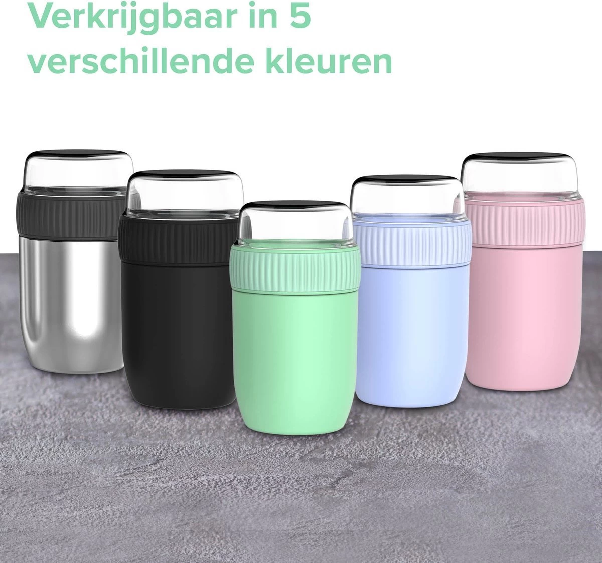 Coninx Thermos Lunchbox - Muesli Beker To Go - Isoleer Lunchpot - Yoghurtbeker To Go - Mueslibeker 840ml (600ml+240ml) - RVS / Zwart - Afbeelding 6