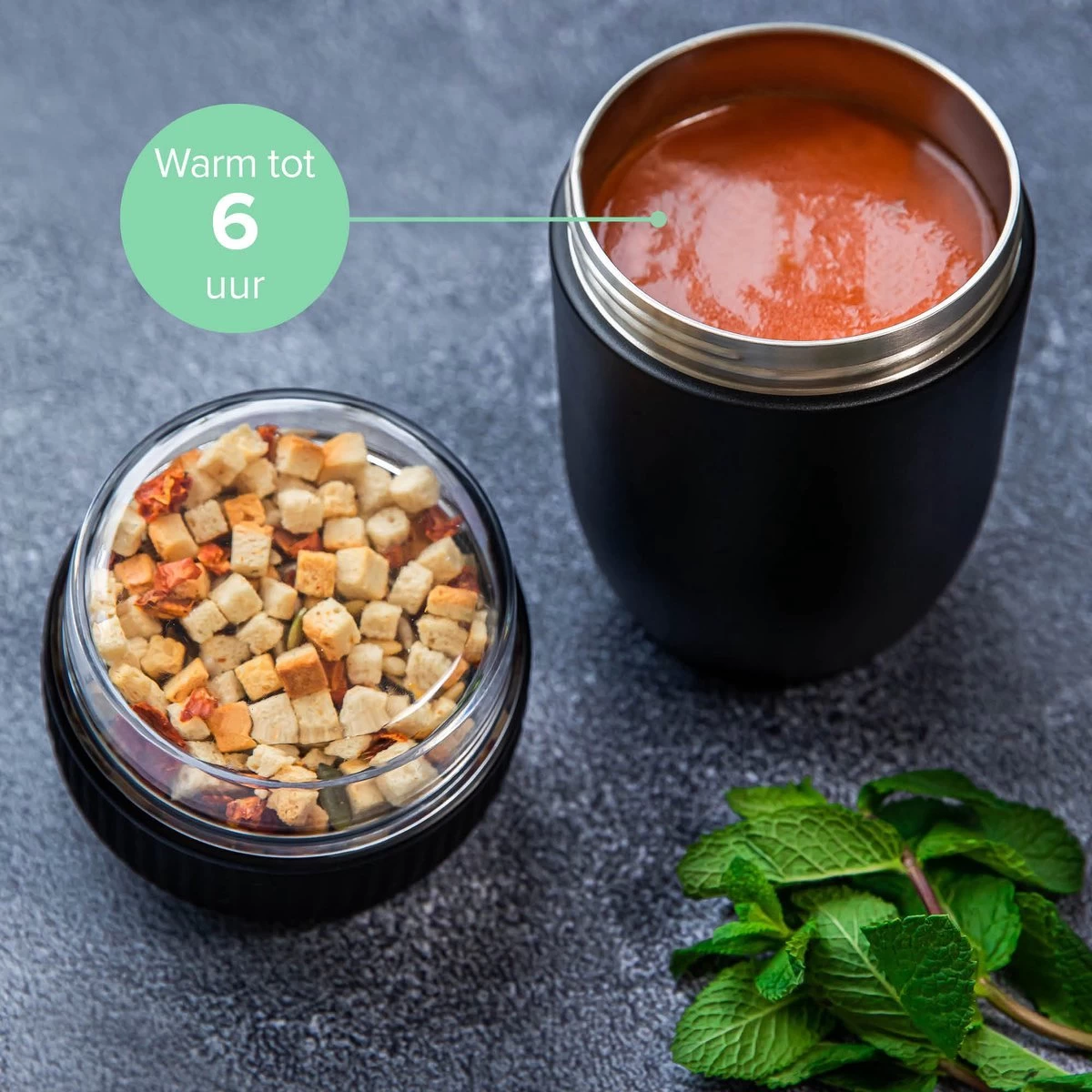 Coninx Thermos Lunchbox - Muesli Beker To Go - Isoleer Lunchpot - Yoghurtbeker To Go - Mueslibeker 840ml (600ml+240ml) - RVS / Zwart - Afbeelding 4