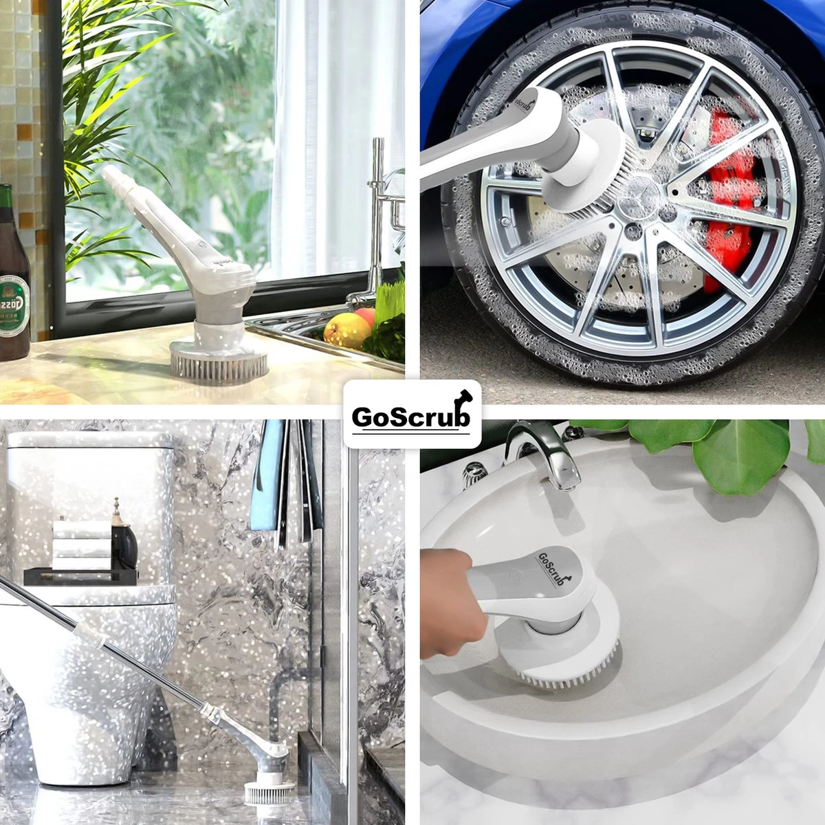 GoScrub® Elektrische Schoonmaakborstel – Elektrische Schrobber - Schrobborstel – Voor Badkamer Of Keuken – Schrobber Met Steel – Luiwagen – Polijstmachine - Poetsmachine Met 10 Opzetstukken - Afbeelding 2