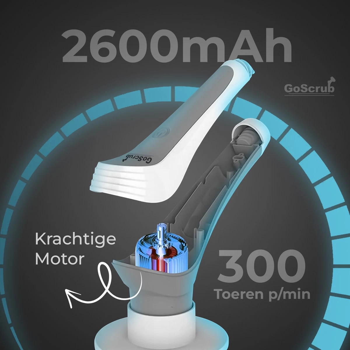 GoScrub® Elektrische Schoonmaakborstel – Elektrische Schrobber - Schrobborstel – Voor Badkamer Of Keuken – Schrobber Met Steel – Luiwagen – Polijstmachine - Poetsmachine Met 10 Opzetstukken - Afbeelding 6