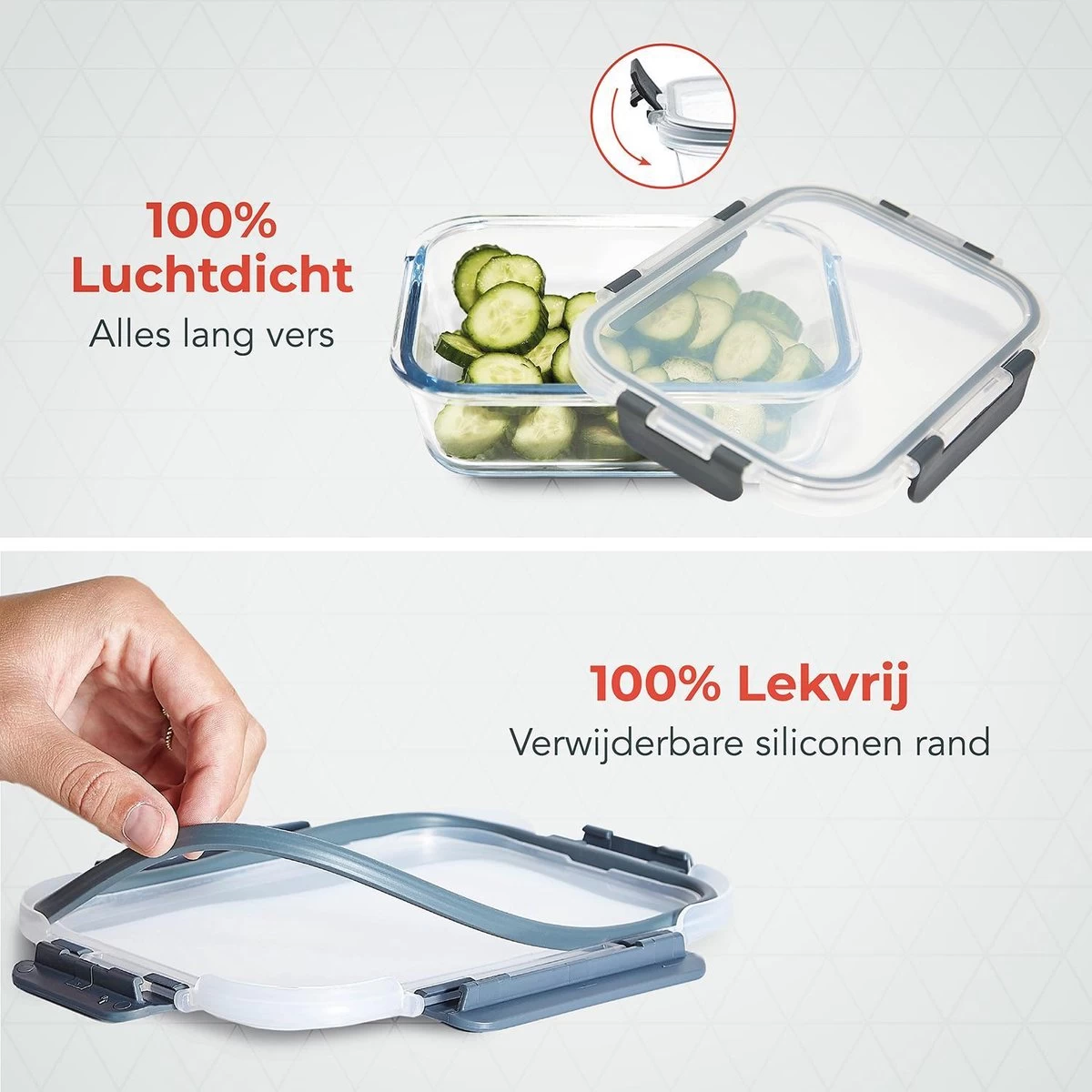 KitchenBrothers Meal Prep Bakjes - Set - Luchtdicht - BPA Vrij - 1L - Glas - 5 Stuks - Afbeelding 8