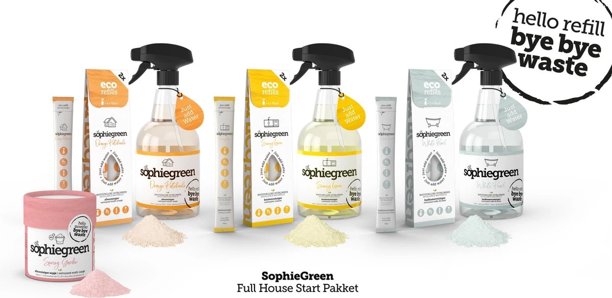 SophieGreen Full House Pakket: Allesreiniger + Keukenreiniger + Badkamerreinger + Sopje Allesreiniger 100g