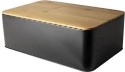 Gusta Brooddoostrommel - Metaal - 32x21x13cmMat - Zwart /Bamboe