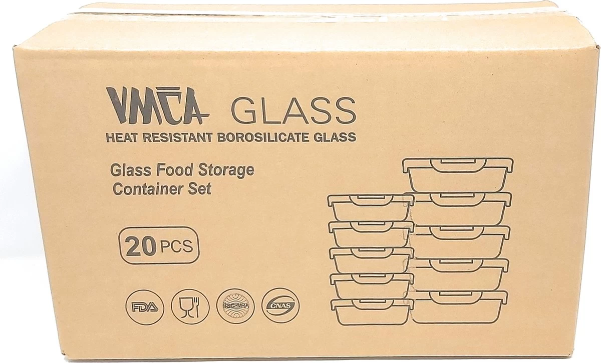 VMCA Glazen Vershoudbakjes Voor Vriezer Oven En Magnetron - 10 Bakjes - Grijs - Afbeelding 6