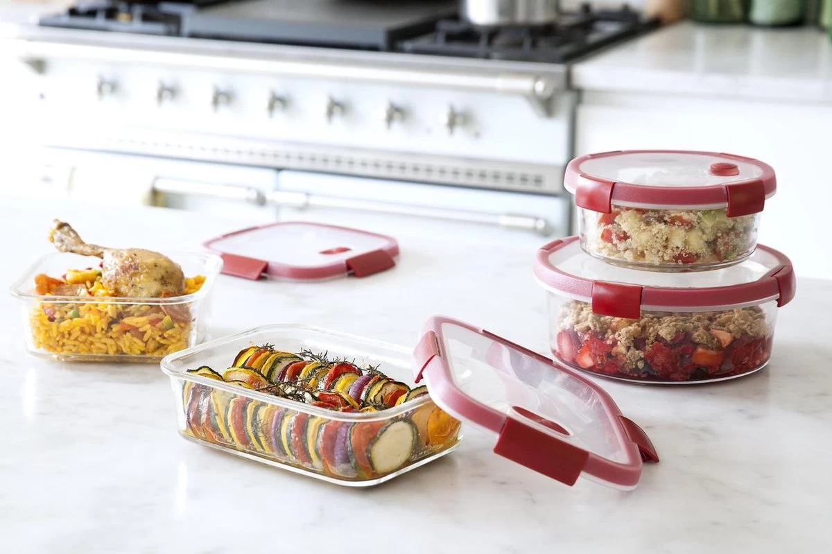 Curver Smart Cook Glazen Vershouddoos - Rechthoekig - 0,9L - Rood - Afbeelding 3