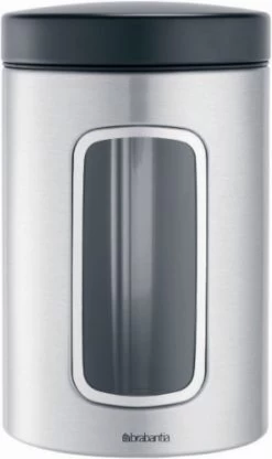 Brabantia Voorraadbus - 1,4 L - Matt Steel Fingerprint Proof / Matt Black Deksel - Met Venster